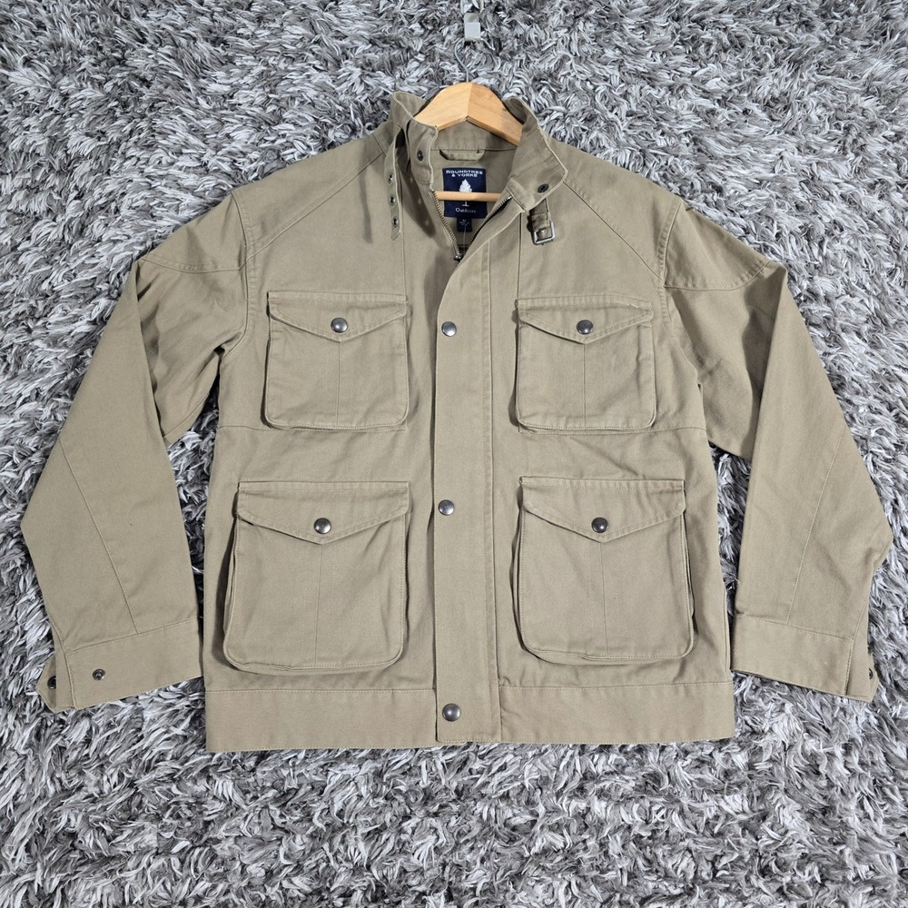 Roundtree & Yorke Outdoors Mens Medium Khaki Cotton Plaid Lined Field Jacket